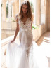 Beaded Ivory Lace Tulle Keyhole Back Wedding Dress